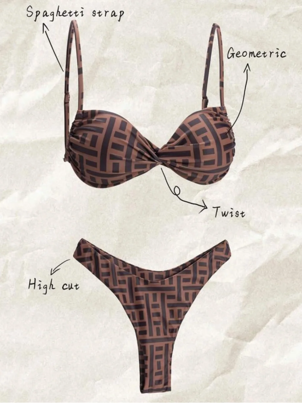 SHEIN Brown Geo-Print Bikini Set